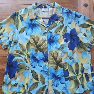 Floral Button Down Shirt in Blue and Green